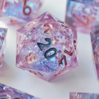 LuxeRoll Sakura Liquid Core Sharp Resin Dice Set 7Pcs Polyhedral DND Dice Handmade Cherry Blossom Dice for RPG Tabletop Game