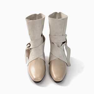 Stivaletti da Donna Autunnali alla Moda OEM ODM, in Camoscio <span class=keywords><strong>Beige</strong></span>, Punta Quadrata, Tacco Nascosto 6CM, Cinturino Avvolgente, Logo Personalizzato, Basso MOQ - Product Image 5
