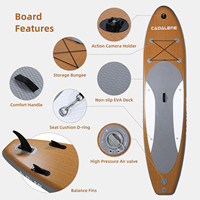 Planche de paddle gonflable portable en grain de bois personnalisé avec pompe, pour sports nautiques, surf, stand up paddle et pêche