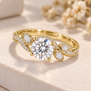 Bague de fiançailles en moissanite taille ronde, en argent sterling 925, motif feuille de vigne, bijoux de mariage pour femme, fabricant sur mesure - Product Image 3