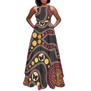 New Product Wholesale Maxi Dress Australian Aboriginal Butterfly Pattern Women's Sexy Sleeveless Dress Print on Demand Sundress
