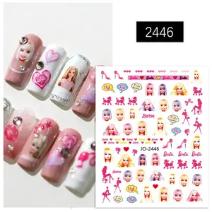 Qianya Joyful 1511-1516 Wholesale Nail Art Supplies Adhesive Cartoon Pink Barbi Figure Print Brand Nail Art Sticker and Decals