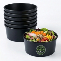 Bol en papier rond noir mat de qualité supérieure, jetable, avec couvercles, logo personnalisé imprimé, conteneur alimentaire pour salade