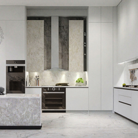 Îlot de cuisine sur mesure avec plan de travail en marbre et portes et structure en MDF pour projets de villas et d'appartements - Vente en gros