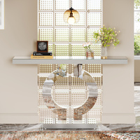 Console contemporaine avec miroir argenté de 43 pouces pour entrée, couloir, hall d'entrée, salon