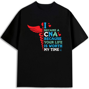 Camiseta Cna para hombre, uniformes de hospital 100% algodón, corte regular con diseño de caduceo y texto inspirador - Product Image 1