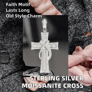 Vente en gros de pendentifs en argent sterling 925 micro-pavé moissanite en forme de croix, vente chaude, charmes hip-hop, foi chrétienne, pour unisexe certifié - Product Image 2