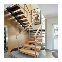 Escalier en acier de haute qualité, cadre en bois, marches ouvertes, escalier intérieur avec garde-corps en câble métallique