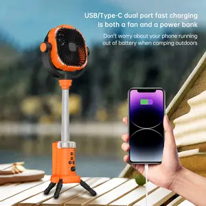Ventilateur rechargeable alimenté par USB ventilateur domestique extérieur tête droite secouant avec cou suspendu orange ventilateur portable en plastique