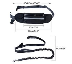 Tali anjing Bungee hitam 45 inci dapat diatur, tali pinggang nilon gaya sederhana saku bebas genggam dengan cetakan Solid - Product Image 2