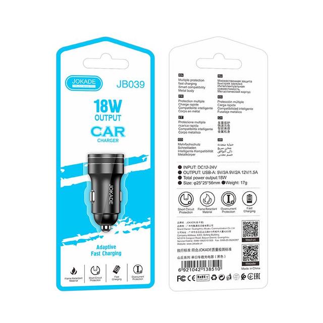 JOKADE Wholesale PD a Port Quick Charge 3.0 Car Charger 18W Fast Charging Adapter Usb Car Charger for Phone
