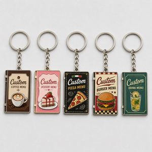 Porte-clés de haute qualité du fabricant, mini-livrets de menu, souvenirs personnalisés pour restaurants et cafés, promotionnels - Product Image 1