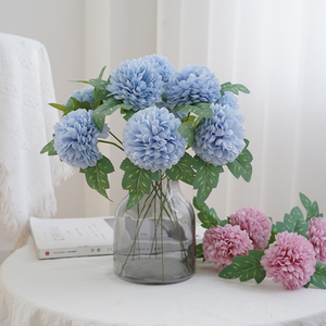 ดอกเดซี่แอฟริกัน ดอกเบญจมาศ ดอกไม้ประดิษฐ์พร้อมใบไม้ ดอกแดนดิไลออน ลูกบอลดอกไม้ ตกแต่งบ้าน งานแต่งงาน จัดดอกไม้ประดับ - Product Image 1