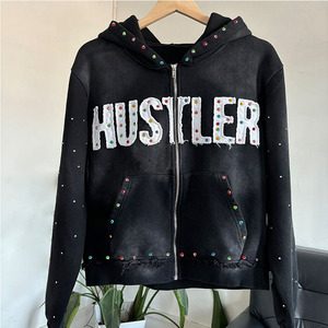 เสื้อฮู้ดโอเวอร์ไซส์ผู้ชาย ผ้าฝ้ายกันน้ำ พิมพ์ลายตัวอักษร สีดำ สีน้ำเงิน มีกระเป๋าเสื้อ - Product Image 3