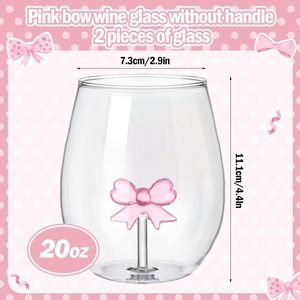 Coquette glazen tumbler cocktailglazen 20oz steelloze wijnglazen met roze strik voor vrouwen feest verjaardag bruiloft cadeaus - Product Image 3