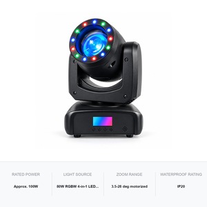 ไฟหัวเคลื่อนที่แบบมินิบีม 80W RGBW 4-in-1 LED พร้อมวงแหวน RGB ด้านนอก ซูมหมุนได้ไม่จำกัด DMX - Product Image 5