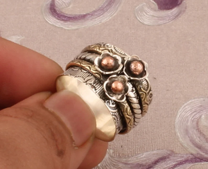 Bague Spinner faite à la main en laiton en argent Sterling 925 sculpté Designer trois tons pouce anxiété inquiétude bague de méditation pour la fête de mariage - Product Image 3