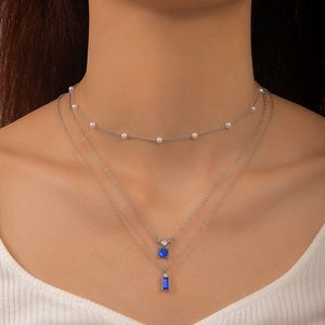 <span class=keywords><strong>Collar</strong></span> en Forma de Y de Varias Capas con Formas Geométricas Azules y Verdes con Incrustaciones de Diamantes, Estilo de <span class=keywords><strong>Abuela</strong></span> N80766 - Product Image 4