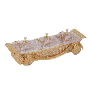 Huis Decoratieve Luxe Lade Zilver Golden Plated Metalen En Acryl Portie Snoep Fruit Houder Deco Opslag Wiel 3 Bays