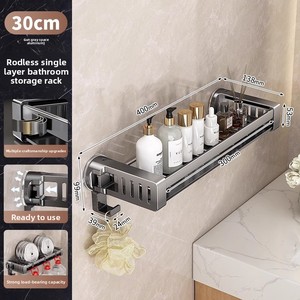 Hiện Đại Duy nhất-tier kim loại treo tường lưu trữ Organizer không-khoan hút cup <span class=keywords><strong>Rack</strong></span> cho phòng tắm nhà vệ sinh washstand vô hình thiết kế - Product Image 6