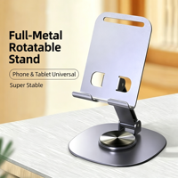 Support de téléphone et tablette en métal multifonctionnel, rotatif, relevable, pliable, support de bureau pour diffusion en direct, support universel OEM