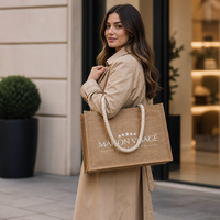 Sacs fourre-tout en jute écologiques classiques pour mariage, personnalisables avec logo brodé, impression sérigraphique, couleurs mélangées, réutilisables, souvenir pour invités, cadeau