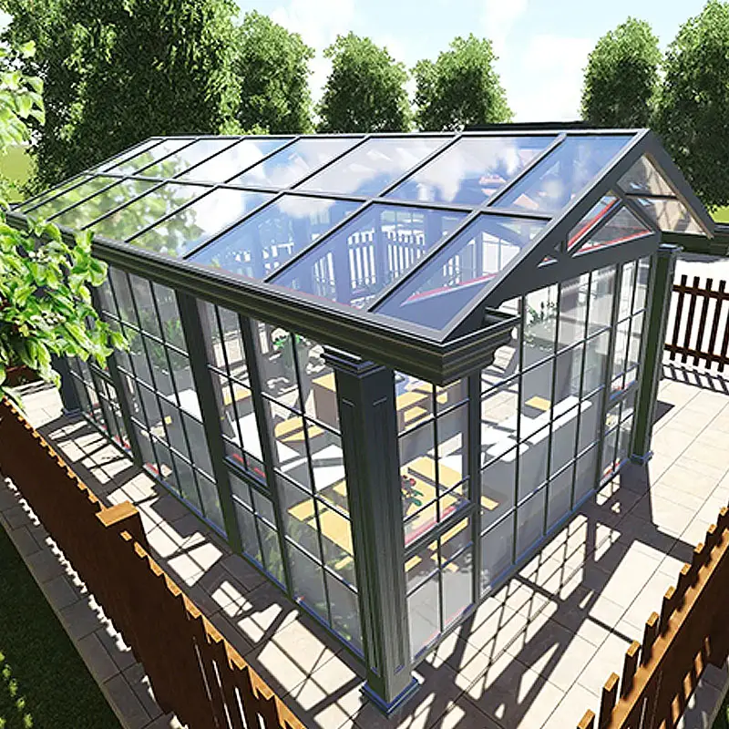 Geprefabriceerde 4 Seizoen Vrijstaande Veranda Aluminium Geïsoleerde Gebogen Glazen Serre Serre Serre Serre & Glazen Huis Voor Solarium