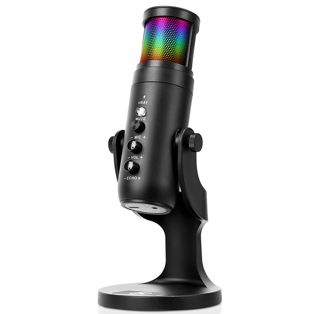 Hot Selling ABS RGB Gaming Desktop Condenser Microphone Noise Reduce Streaming Podcast  USB RGB Dynamic Effect