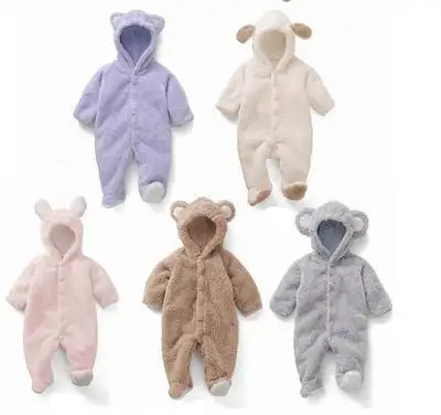 Pabrik Beludru Korea Baju Monyet Bayi Balita Lucu Hewan Jumpsuit Baju Monyet Musim Dingin Hangat Warna Solid Hoops Baju Tidur