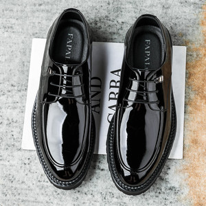 Chaussures en cuir pour hommes, style Derby, en cuir de vachette verni noir, à lacets, pour le bureau, la carrière, les trajets quotidiens, toutes saisons - Product Image 3