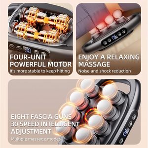 Pistola de Masaje Fascial Recargable de 8 Cabezales con Motor sin Escobillas, Masajeador de Vibración de Alta Potencia para Relajación Corporal Completa, Capacidad de 49 kg para Músculos del Cuello - Product Image 3