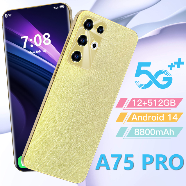 A75 PRO 4g 5g Face Recognition Camera Big Memory Oem Android Smartphones with Dual Sim Card