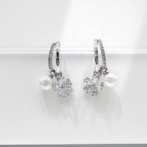 factory price plata 925 sterling <b>silver</b> round designer earring wholesale retro bridal gold plated pearl fashion <b>hoop</b> earrings - Product Image 2