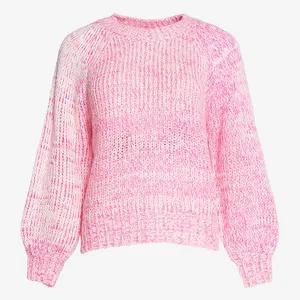 새로운 패션 핫 세일 가을 숙녀 스웨터 중공 핑크 컬러 라운드 넥 니트 풀오버 스웨터 여성