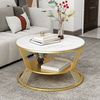 Table basse ronde moderne en marbre de luxe léger avec rangement, table d'appoint à double niveau pour petit appartement, salon
