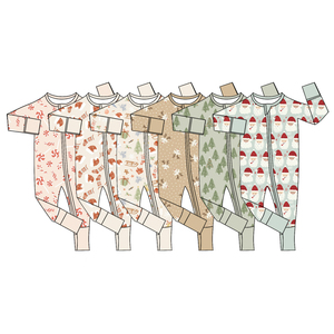 Preorder Romper Bayi Laki-laki Natal Motif Santa Rusa Pohon Natal, Model OEM, Lengan Panjang, Bahan Stretch, Resleting, Baju Tidur - Product Image 1