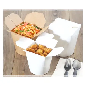 Boîtes en papier à emporter pour nouilles chinoises kraft portables à conception personnalisée 8oz 16oz Boîte d'emballage à emporter pour salade de fast-food de style américain - Product Image 1