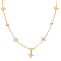 Collier ras du cou personnalisé en acier inoxydable 316L plaqué or 18 carats avec pendentif fleur à quatre pétales en zircon et chaîne câble ronde pour femme
