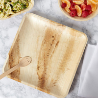 Assiettes en feuilles d'arec naturelles, rondes et carrées, vaisselle jetable biodégradable en feuilles de palmier pour le service des aliments
