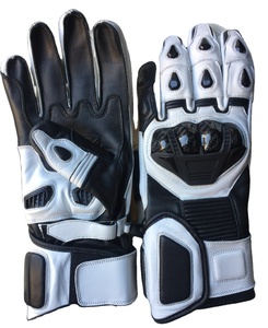 Gants de moto Robertson en cuir véritable respirant compatibles avec les écrans tactiles unisexes pour motocross et course, imperméables, noir et blanc - Product Image 1