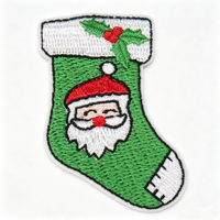 Patch brodé personnalisé de Noël en gros, thermocollant, 3D, motif Père Noël, sapin, chaussette, pour vêtements, vestes, sacs