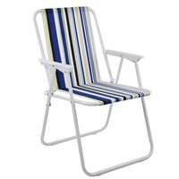 Chaise de camping pliable d'extérieur en gros, chaise de plage de loisirs, chaise de pêche, cadre en acier tubulaire en fer, accoudoirs en polyester, dossier de chaise