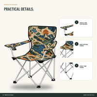 Chaise de voyage pliante robuste avec accoudoirs, porte-gobelet et motif logo personnalisé pour le camping en plein air (vente en gros)