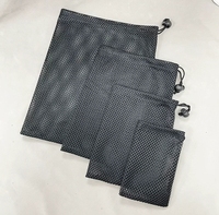 Pochette en maille polyester noire avec cordon de serrage, fermeture à glissière personnalisée, sac de rangement pour petits objets