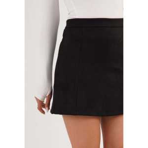 Minifalda de Gamuza con Volantes para Mujer, Negra, Cintura Regular, Tela Suave - Product Image 2