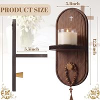Support mural en bois pour chapelet chrétien avec croix, design en forme d'arche, pour bougies et perles de prière