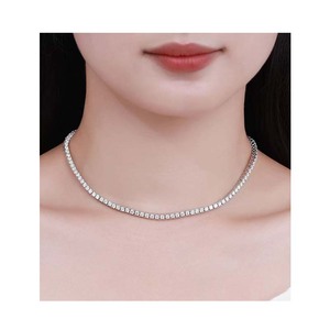 Collier tennis en or véritable 14 carats avec diamants Moissanite de 4 mm, design chaîne en or pour filles, bracelet tennis - Product Image 1