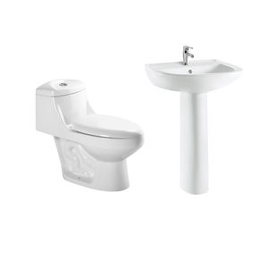 Set combinato sanitario bianco | Wc e lavabo in ceramica con piedistallo | Soluzione <span class=keywords><strong>bagno</strong></span> Inodoro un pezzo - Product Image 1