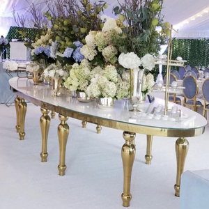 Dining Room Gold Stainless Steel Mirror Glass Top <strong>Table</strong> for Wedding - Product Image 1