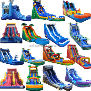 Structure gonflable commerciale en PVC <span class=keywords><strong>de</strong></span> 33 pieds, combo château gonflable et toboggan aquatique tropical marbré avec piscine, pour adultes, en promotion - Product Image 5